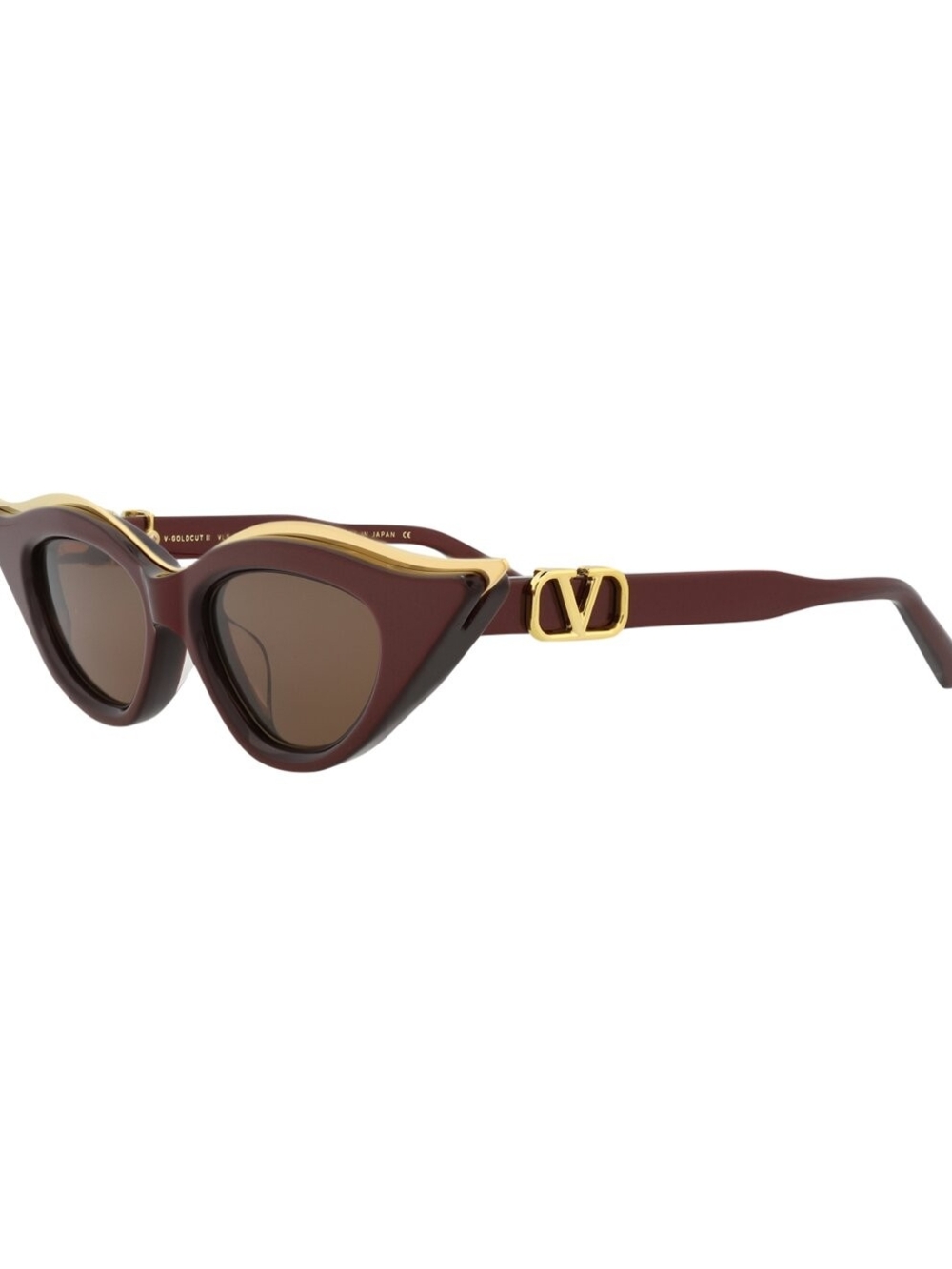 Valentino Women's Maroon Cat Eye Sunglasses with Gold V Emblem